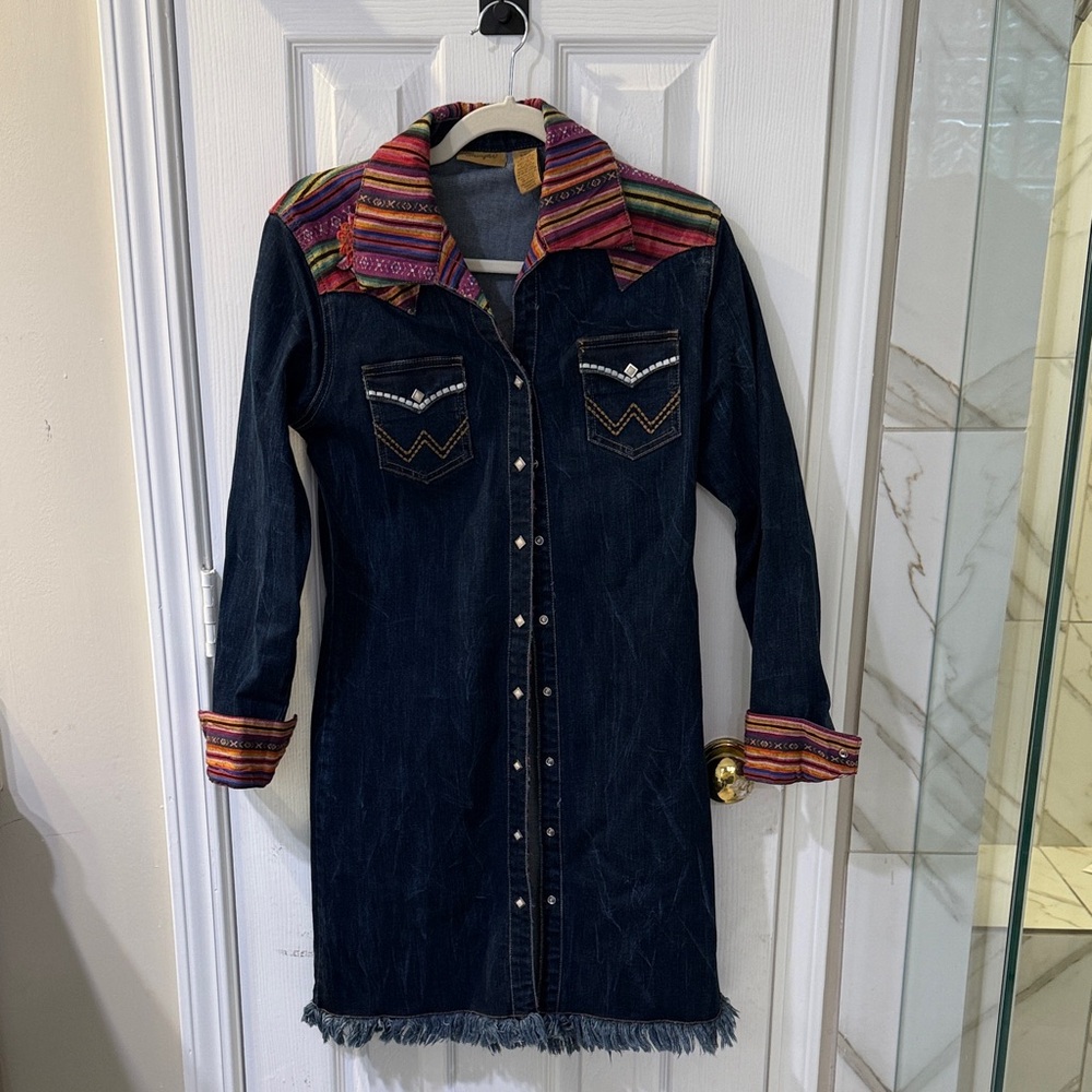 Wrangler Dark Blue Denim Dress with Multicolor Trim